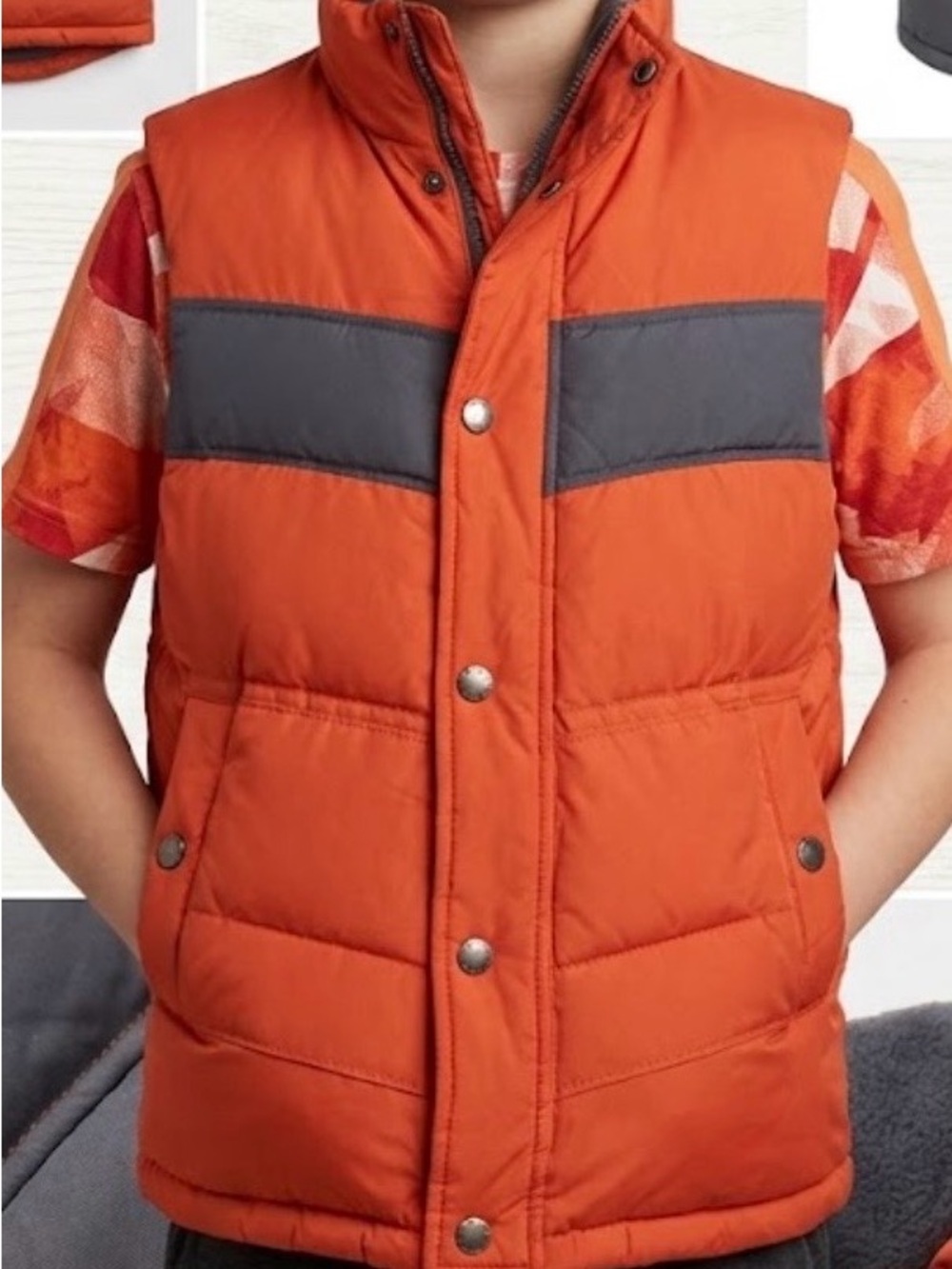 NWT Gap Kids Boys Size 8 Orange Navy Puffer Vest Colorblock
